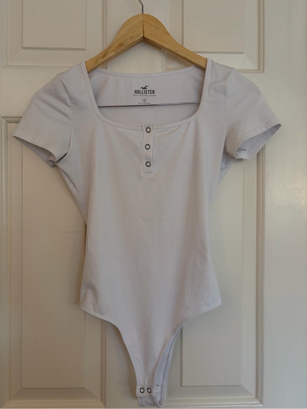 Hollister White Square Neck Henley Bodysuit S